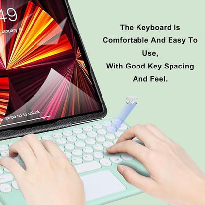 Wireless Keyboard with Touchpad, Ultra-Thin Rechargeable Bluetooth Keyboard Mini with Trackpad, Round Keys for iPad pro/iPad/iOS/Mac OS/Windows/Android (Green) - color: Green