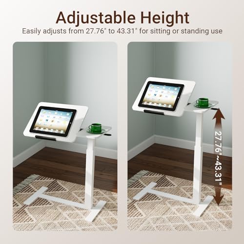Haotian Overbed Table with Wheels, Adjustable Height Bedside Table with Tilting Desktop, Rolling Laptop Table with Side Shelf, Over Bed Table for Sofa, Bed, Home Office, White DJ-FWT002 - color: White