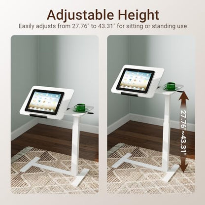 Haotian Overbed Table with Wheels, Adjustable Height Bedside Table with Tilting Desktop, Rolling Laptop Table with Side Shelf, Over Bed Table for Sofa, Bed, Home Office, White DJ-FWT002 - color: White