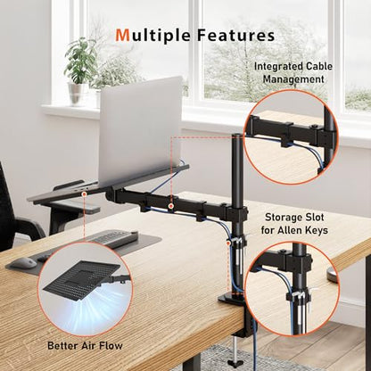 BONTEC Laptop Arm for Desk, 13-32 Inch, 22lbs, VESA 75/100 Compatible | Fully Adjustable Monitor Arm with Vented Tray for LCD Screens and Notebook up to 17", Dual Mounting Options - size: Single