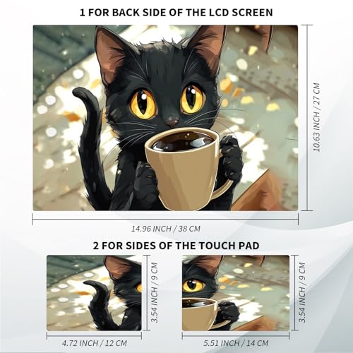 Universal Laptop Skin, DIY Cut-to-Fit Vinyl Cover Compatible with HP, Dell, Lenovo, Mac (13.3" to 15.6"), Anti-Scratch, No Residue & Bubble-Free Protective Decal Sticker, Cute Black Cat Coffee - color: Cute Black Cat Coffee