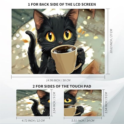 Universal Laptop Skin, DIY Cut-to-Fit Vinyl Cover Compatible with HP, Dell, Lenovo, Mac (13.3" to 15.6"), Anti-Scratch, No Residue & Bubble-Free Protective Decal Sticker, Cute Black Cat Coffee - color: Cute Black Cat Coffee
