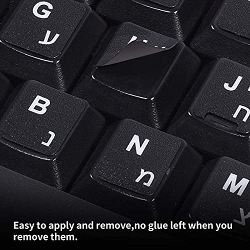 2PCS Hebrew Keyboard Stickers Black Background with Blue Letters Replacement Sticker for PC Computer Laptop Notebook Desktop Keyboards, Matte Vinyl Alphabet -Each Unit: 0.43" x 0.51" - color: Hebrew-Blue/White