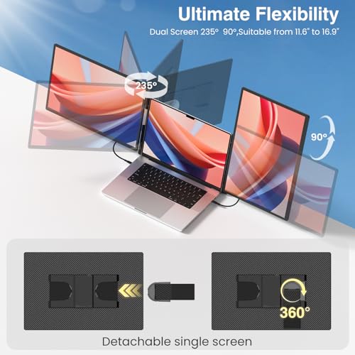 FLYTOCCA 16" Laptop Screen Extender, Updated 1200P FHD Portable Monitor with 16:10 Aspect Ratio Screen, Rotation Detachable Screen, Laptop Monitor Extender Compatible with Windows, Mac, Chrome