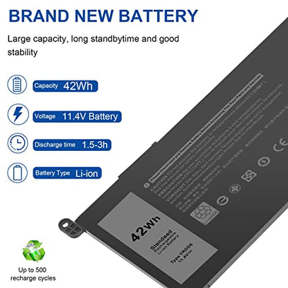 YRDD6 Battery for Dell Inspiron 7586 5482 5485 5491 5591 3310 2-in-1 5593 5591 5480 3493 3582 3583 3584 3593 3793 5493 5585 5590 5594 5598 Vostro 3491 5481 5581 5490 5590 VM732 1VX1H[11.4V 42Wh] - size: YRDD6 8.94×4.96×0.71 in