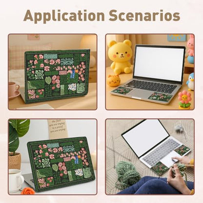 PLIGREAT 15 Inches Dark Bottom Leaves Flower Style Laptop Sticker Decals, Creative Art Laptop Skin Stickers Fits 12" to 15" Laptops Universal Waterproof Removable Notebook Art Protector, Green Pink - color: Green Pink