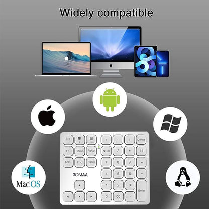 36 Keys Bluetooth Numeric keypad Portable Mini Financial Accounting Rechargeable Number pad Ultra-Silent for iPad Laptop,Mac, iMac, Tablet, PC and Desktop (Silver) - color: silver