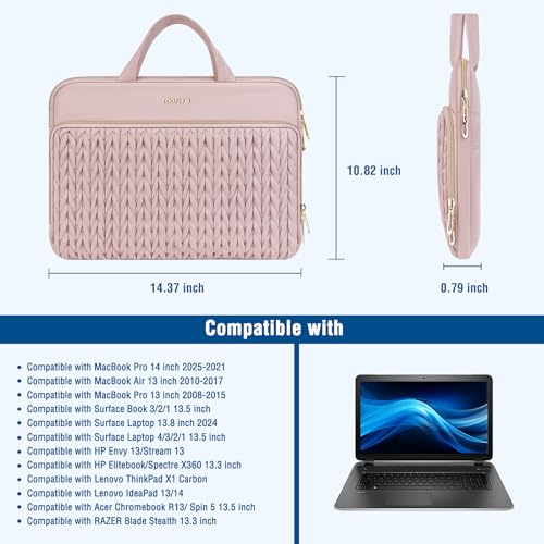 MOSISO Laptop Case 13.3 inch, 13-13.3 inch Laptop Sleeve, Pink | Compatible with MacBook Neo/Air 13.6 M5 M4 M3 M2 M1/Pro 13/14, HP Dell Lenovo ASUS, Wheat Ear Quilted Bag with Handle&Pocket - color: Pink, size: 13.3 inch