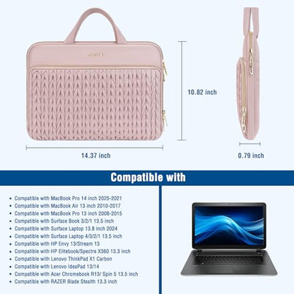 MOSISO Laptop Case 13.3 inch, 13-13.3 inch Laptop Sleeve, Pink | Compatible with MacBook Neo/Air 13.6 M5 M4 M3 M2 M1/Pro 13/14, HP Dell Lenovo ASUS, Wheat Ear Quilted Bag with Handle&Pocket - color: Pink, size: 13.3 inch