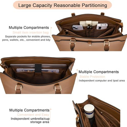 YZAOLL 15.6 Inch Laptop Bag for Women Work Tote Briefcase for Teacher Purse - color: Brown