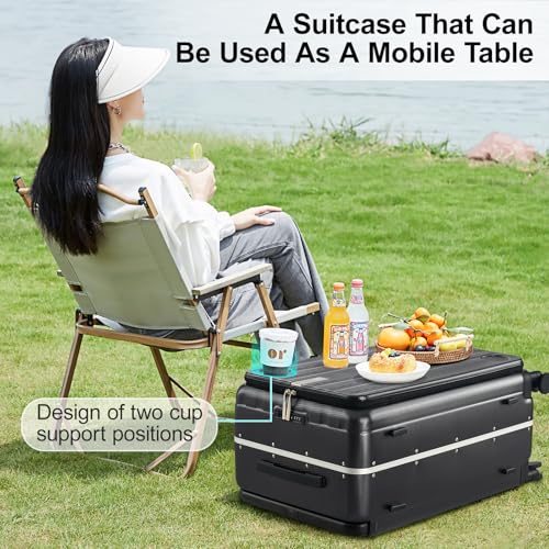 Hanke Multifunctional 26 Inch Hard Shell Suitcases with Wheels Travel Approved Luggage Large Rolling Suitcase Checked Luggage for Women Men(Jet Black) - color: Jet Black, size: Multifunctional Checked 26 Inch