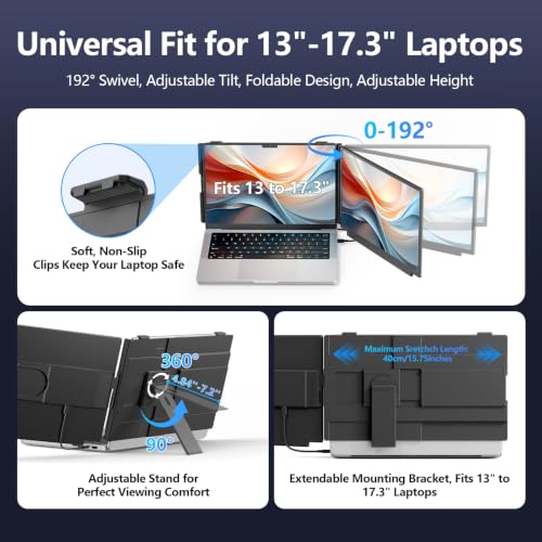 Laptop Screen Extender, 15.6" FHD 1080P IPS Laptop Monitor Extender for 13" - 17.3" Laptops, Plug-Play Portable Dual Monitor, Only 2.75lbs Travel Monitor for Wins/Mac/Dex/Chrome