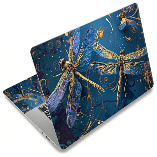 Laptop Skin Sticker for 12.1”-15.6“ Laptops (Fits 13”, 13.3”, 14”, 15”, 15.4”) | Protective Universal Reusable Vinyl Art Decal Cover | Waterproof & Scratch-Resistant-Blue Gold Dragonflies - color: Blue Gold Dragonflies