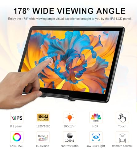 15.6" Portable Touchscreen Monitor, FHD 1920×1080 IPS Ra Pi Touch Screen Monitor for Laptop HDMI VGA DVI 10-Point Touchable Display VESA 75x75 Mountable for Laptops PC Pi POS Kiosk Home Industrial