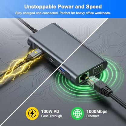 USB C Dock with M.2 NVMe SSD Enclosure, 10Gbps M.2 NVMe SSD Docking Station, USB C Hub with SSD Slot, Laptop Docking Station with 4K HDMI/PD100W/USB 3.2 Gen2/VGA/Gigabit LAN/SD/TF Card Reader