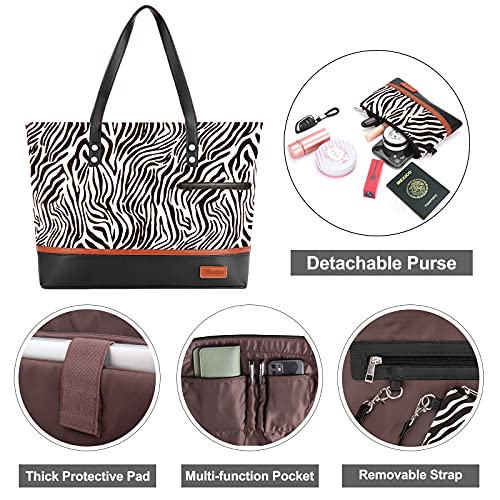 Laptop Tote Bag for Women Large Canvas Womens Briefcase Waterproof Computer Bag Work Bags for Women Fits 15.6 inch Laptop - color: Black Zebra