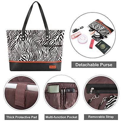 Laptop Tote Bag for Women Large Canvas Womens Briefcase Waterproof Computer Bag Work Bags for Women Fits 15.6 inch Laptop - color: Black Zebra