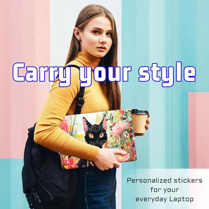Universal Laptop Skin Sticker Decal, Compatible with MacBook HP Dell Lenovo 12"-15.6", Reusable Vinyl Notebook Cover 3PCS Set, High-Recognition Film-Black Cat Pink Flowers Cartoon - color: Black Cat Pink Flowers Cartoon