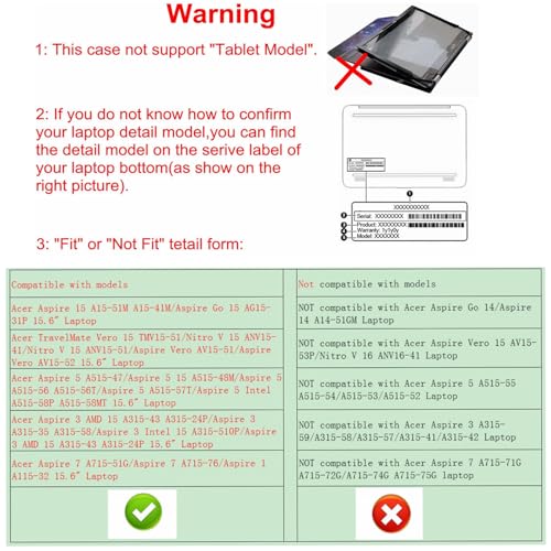 Protective Case for Acer Aspire 15 A15-61M A15-51M/Aspire Go 15 AG15-71PT AG15-21P AG15-31P/Aspire 5 15 A515-47 A515-48M/Nitro V 15 ANV15-41 ANV15-51/TravelMate Vero 15 TMV15-51,Black - color: Black