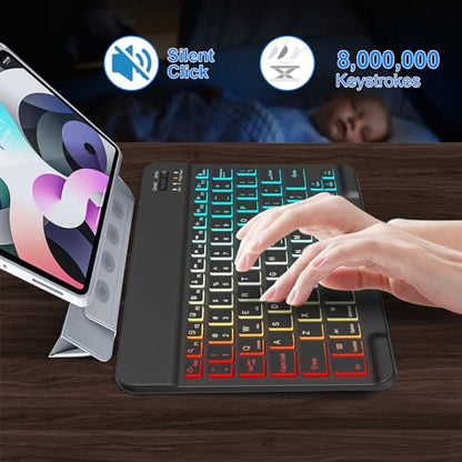 Lightup Wireless Bluetooth Keyboard for iPad Air/Pro/Mini, iPad A17, A16, M2, M3, M4, M5, MacBook, Chromebook etc. Rechargeable Slim Portable, IOS Windows Android Lighting Tablets Keyboard - Black - color: Black