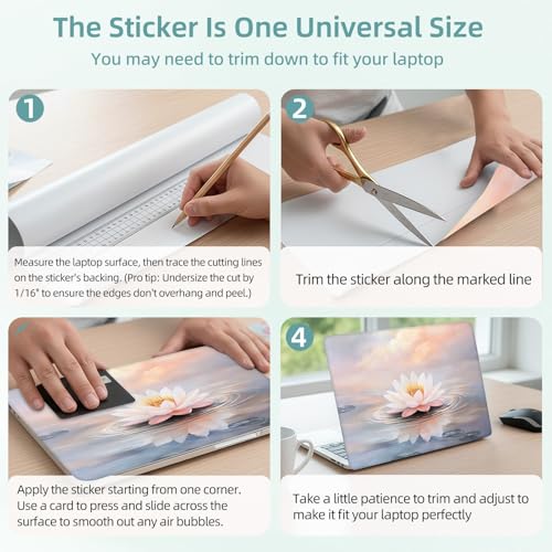 Universal Laptop Skin Decal, 3-Piece Vinyl Protector for 12 13 14 15.6" Notebook, Waterproof Anti-Scratch, Easy Trim & Bubble-Free Finish, Elegant Lotus Flower - color: Elegant Lotus Flower