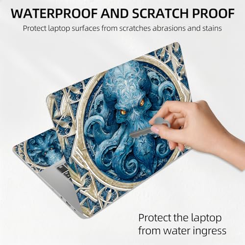 Blue Kraken Octopus Medallion Nautical Universal Laptop Skin Sticker 3PCS,Protective Decal Trim-to-Fit 11.6" 13.3" 14" 15.6" Laptop Vinyl Cover,Removable Anti-Scratch Computer Decal Protector - color: Blue Kraken Octopus Medallion Nautical