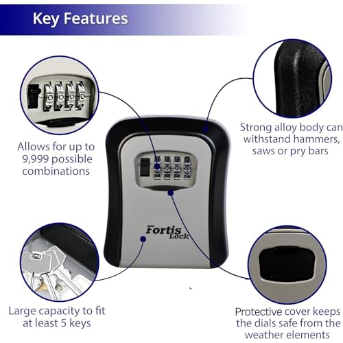 Box for Keys with Code, Wall Mount Combination Key Lock Box, 4-Digit Resettable, Weather-Resistant Outdoor Metal Lockbox, Large Capacity Key Safe