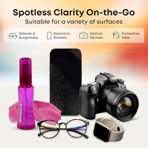 Sparkle Vivid Anti-Reflective Safe Lens Cleaner Spray Kit - (2) 2oz Glasses Cleaner Spray & (2) Microfiber Cloth for Eyeglasses, Sunglasses, Lenses, Screens and Camera Cleaning Kit (4 Piece Set) - style: Purple | 2x2oz Lens Spray + 2 Microfiber Cloth