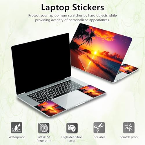 Laptop Skin Sticker Decal, Universal Reusable Vinyl Laptop Cover for 12" 13" 13.3" 14" 15" 15.4" 15.6" Notebook PC, Waterproof Scratch-Resistant with 2 Wrist Pads, Easy to Apply & Remove,Beach Sun - color: Beach Sun