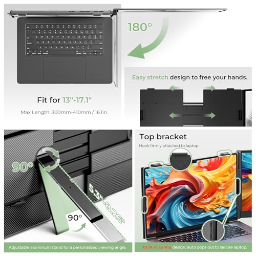 ZUMWALT Laptop Screen Extender, 14" FHD 1080P Dual Portable Monitor for Laptop, Ultra-Thin Travel Monitor Extender Fit 13”-17.3”, Plug and Play Compatible with Windows/Mac/Android/Chrome/Switch - style: 14" Dual Screen