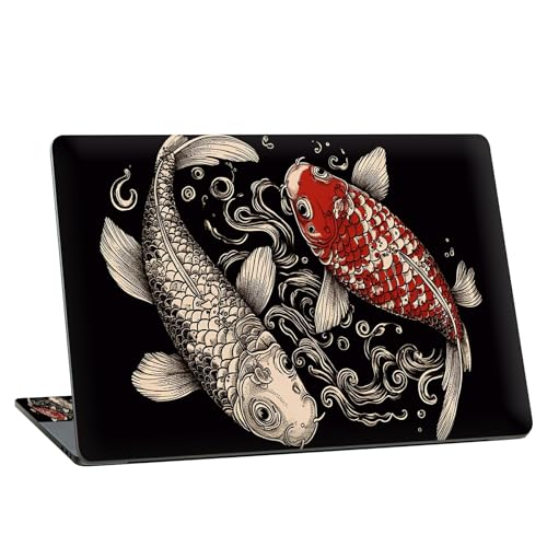 Universal Laptop Skin Sticker with 2 Wrist Pad Skins, Waterproof Scratch Resistant Vinyl Laptop Cover Decal, Cut to Fit for 11–15.6 Inch MacBook HP Dell Lenovo, Koi Fish - color: Koi Fish