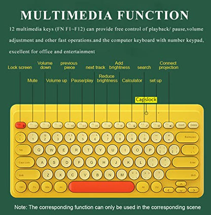 Compact Keyboard MouseCombo,JieruiDeng 79-Key Retro Mini Cute Computer Keyboard 2.4G USB Wireless and Silent Mice Set for Laptop Desktop PC iPad (Yellow) - color: Yellow