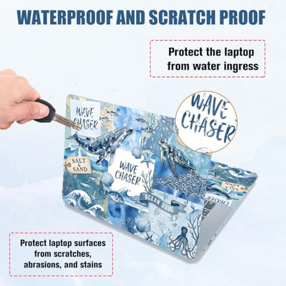 PLIGREAT 15 Inches Laptop Decal Sticker Skin Cover, Ocean Scrapbook Design Laptop Sticker Decals Fits 12" to 15" Laptops Universal Waterproof Removable, Blue Brown - color: Blue Brown