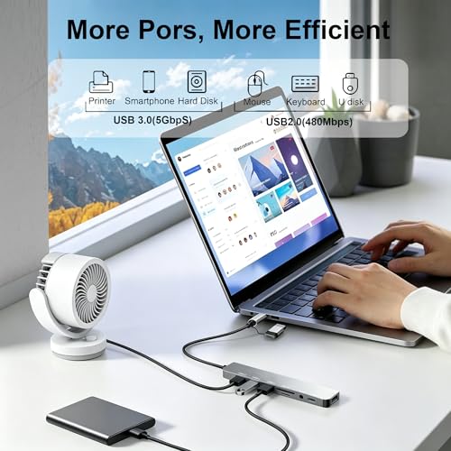USB C Hub USB Hub 3.0, Upgrade 8 in 2 USB Splitter with USB-C/4 USB A Port Extender, TF/SD Card Reader, 3.5mm Audio Adapter, USBC USB Dongle for PC/Laptop/Tablet/Mac/MacBook/iPad and More Devices - color: Grey-USB C Hub 02