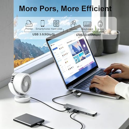 USB C Hub USB Hub 3.0, Upgrade 8 in 2 USB Splitter with USB-C/4 USB A Port Extender, TF/SD Card Reader, 3.5mm Audio Adapter, USBC USB Dongle for PC/Laptop/Tablet/Mac/MacBook/iPad and More Devices - color: Grey-USB C Hub 02