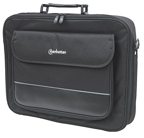 Manhattan 17 Inch Laptop Briefcase Shoulder Bag, Ultra-Lightweight & Padded Compartments, for Carrying Laptop, Notebook, Macbook, Tablet, Black, 3 Yr Mfg Warranty - 421560 | Polyester/PVC shell, cushioned lining, four pockets, 22 lb capacity, under 2 lb w