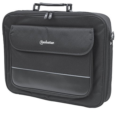 Manhattan 17 Inch Laptop Briefcase Shoulder Bag, Ultra-Lightweight & Padded Compartments, for Carrying Laptop, Notebook, Macbook, Tablet, Black, 3 Yr Mfg Warranty - 421560 | Polyester/PVC shell, cushioned lining, four pockets, 22 lb capacity, under 2 lb w