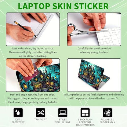 Laptop Skin Sticker Decal, Universal Protective Cover Fit 12 13 14 15.6 Inch Notebook, Reusable Water-Resistant Vinyl Decal w/ 2 Wrist Pads for Business Travel Office, Castle Green - color: Castle Green