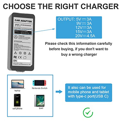 TREE.NB 90W Faster Charger USB-C Laptop Car Charger for ASUS Chromebook CX1 Flip, MacBook Pro Air, Lenovo Chromebook Flex 3 5 Yoga IdeaPad 3 11, Acer Chromebook Spin, Easy to use, Black - size: 90W