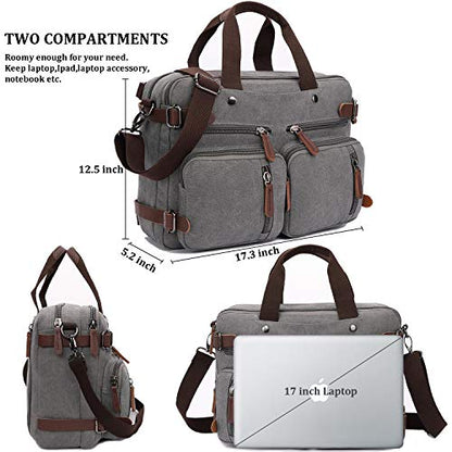 CROCOD 3 In 1 Canvas Convertible Laptop Bag for Men Women, 17.3 inch Laptop Messenger Bag Work Briefcase, Computer Shoulder Bag for Travel Business Office (17.3 Inch, Grey) | 3 In 1 - color: Grey