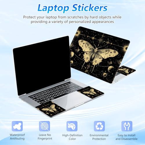Universal Laptop Skin Sticker Decal with 2 Wrist Pad Skins, Waterproof Scratch Vinyl Cover for 11–15.6 Inch MacBook, HP, Dell, Lenovo, Cutable & Reusable,Mystic Celestial Butterfly - color: Mystic Celestial Butterfly