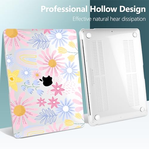 DONGKE Compatible with MacBook Air 13 inch Case 2021 2020 2019 2018 Release A2337 M1 A2179 A1932 with Retina Display Touch ID, Plastic Hard Shell & Keyboard Cover - Florals - color: Florals D010