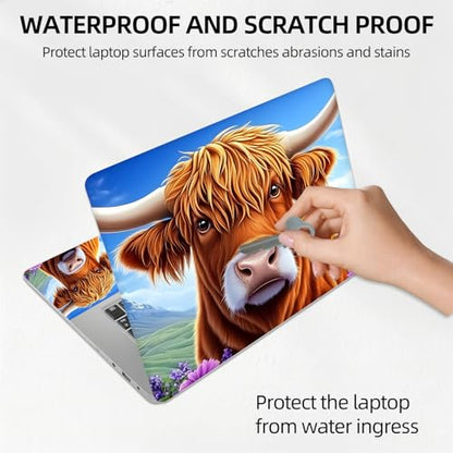 Highland Cow Purple Flowers Universal Laptop Skin Sticker 3PCS, Protective Decal Trim-to-Fit 11.6" 13.3" 14" 15.6" Laptop Vinyl Cover, Removable Anti-Scratch Computer Decal Protector - color: Highland Cow Purple Flowers