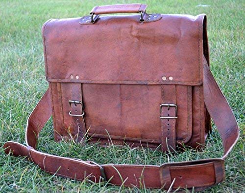 Komal's Passion Leather Briefcase for Men and Women 18 inch Handmade Leather Messenger Bag for Laptop Best Computer Satchel Distressed Bag (Single Pocket) - color: Single Pocket