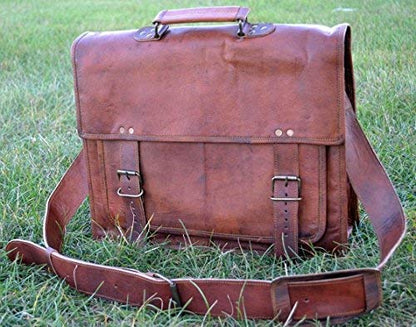 Komal's Passion Leather Briefcase for Men and Women 18 inch Handmade Leather Messenger Bag for Laptop Best Computer Satchel Distressed Bag (Single Pocket) - color: Single Pocket