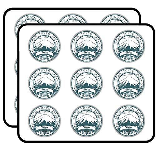 Tokyo Japan Grunge Rubber Travel Stamp Art Decorative 2" Scrapbooking Sticker Waterproof Vinyl Stickers for Water Bottle, Laptop & Phone Case – 18 Pack