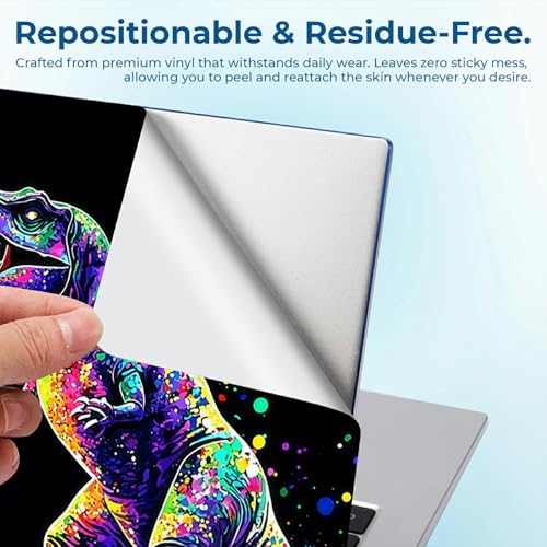 Reusable Universal Laptop Skin Sticker, Cut to Fit for 11.6–15.6 Inch Laptops, Waterproof Protective Film, No-Residue - Rainbow T-Rex - color: Rainbow T-Rex