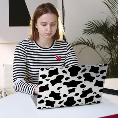 Seorsok Compatible with MacBook Air 13 Inch Model A1932 A2179 M1 A2337 Touch ID Release 2020 2019 2018 Plastic Hard Shell Case Protective Cover with 2 Pieces Black Keyboard Cover Cow Pattern - color: black white