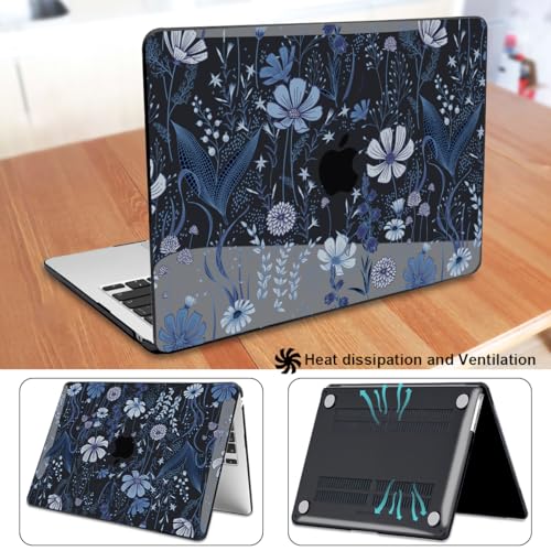 Compatible with 2022 2023 2024 MacBook Air 13.6 inch Case A3113 M3 A2681 M2, Crystal Printed Pattern Plastic Hard Case Cover for MacBook 13.6 inch Air 2024 M3 Touch ID, Wild Flowers Black - color: Wild Flowers Black