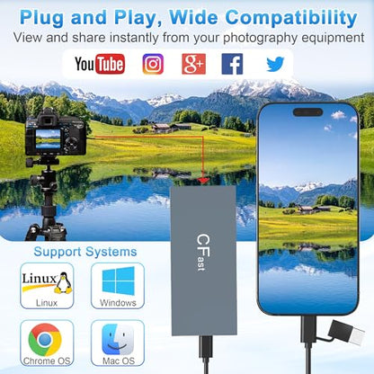 CFast Card Reader Memory Stick Pro Duo Adapter, USB C CFast 2.0 Card Reader for CFast/SD/TF/MS/XD/CF CompactFlash Card, XD Card Reader USB C USB 3.0 Connector Read 6 Cards Simultaneously